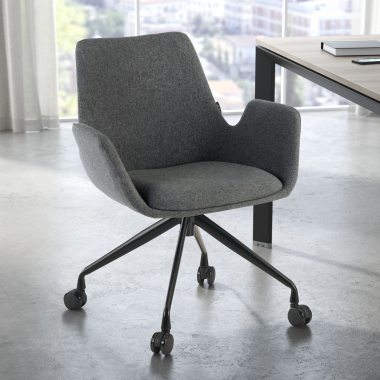 visitor chair black anthracite swivel with casters fabric upholstered armrests 2