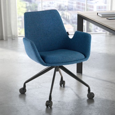 visitor chair black blue swivel with casters fabric upholstered armrests 2