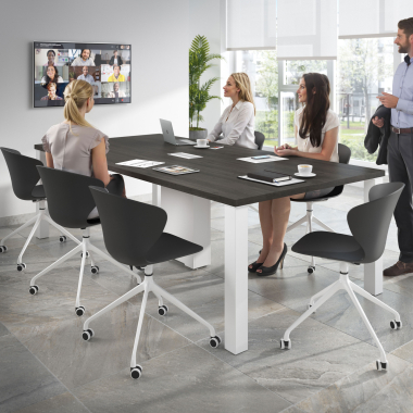 meeting room chair white black with casters plastic fixed armrests 2