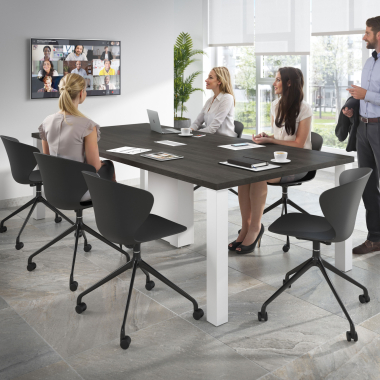 meeting room chair black with casters plastic fixed armrests 2