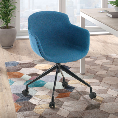 visitor chair blue swivel with casters fabric upholstered armrests 2