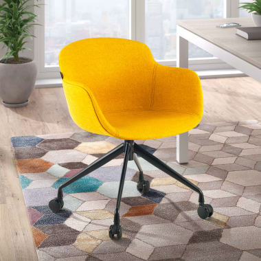 visitor chair black yellow swivel with casters fabric upholstered armrests 2