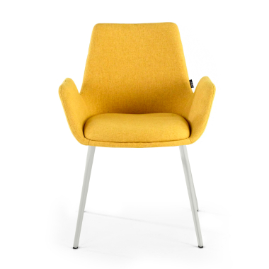 visitor chair yellow 4 legs fabric upholstered armrests 3