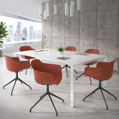 meeting room chair orange pyramid base plastic fixed armrests 2