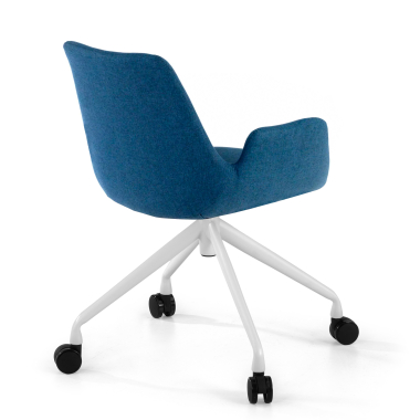visitor chair white blue swivel with casters fabric upholstered armrests 5