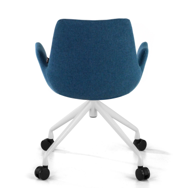 visitor chair white blue swivel with casters fabric upholstered armrests 6