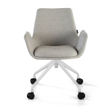visitor chair white gray swivel with casters fabric upholstered armrests 3
