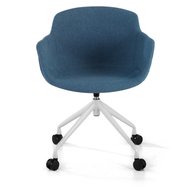 visitor chair blue swivel with casters fabric upholstered armrests 3