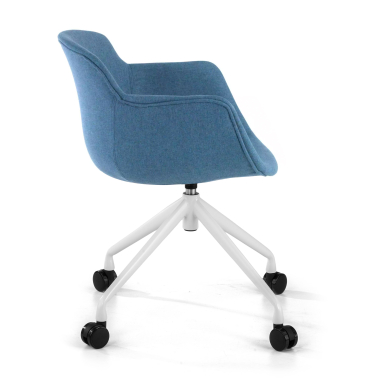 visitor chair blue swivel with casters fabric upholstered armrests 4