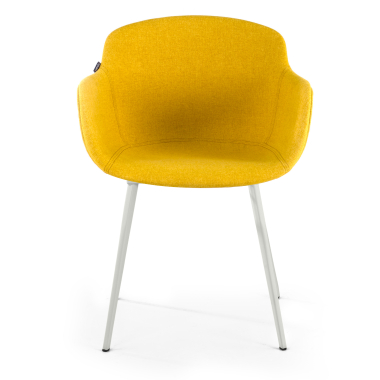visitor chair yellow 4 legs fabric upholstered armrests 3