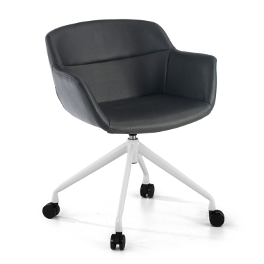 visitor chair white black with casters synthetic leather upholstered armrests 1