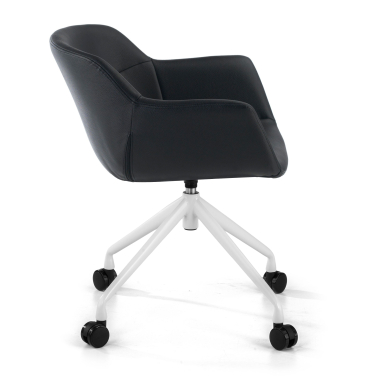 visitor chair white black with casters synthetic leather upholstered armrests 4