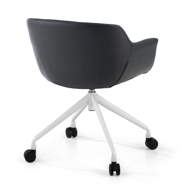 visitor chair white black with casters synthetic leather upholstered armrests 5