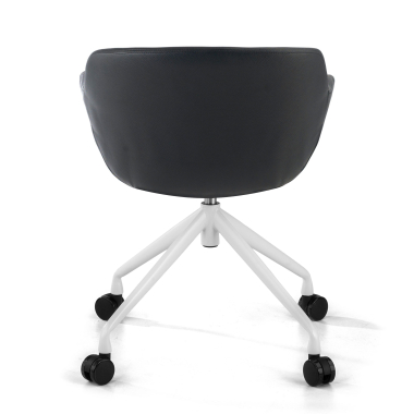 visitor chair white black with casters synthetic leather upholstered armrests 6