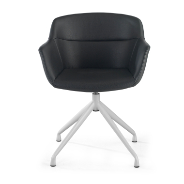 visitor chair white black pyramid base synthetic leather upholstered armrests 3