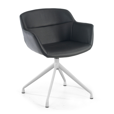 visitor chair white black pyramid base synthetic leather upholstered armrests 1
