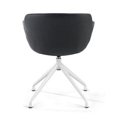 visitor chair white black pyramid base synthetic leather upholstered armrests 6