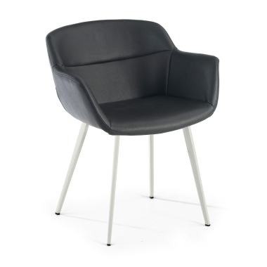 visitor chair white black 4 legs synthetic leather upholstered armrests 1