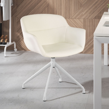 visitor chair white pyramid base synthetic leather upholstered armrests 2