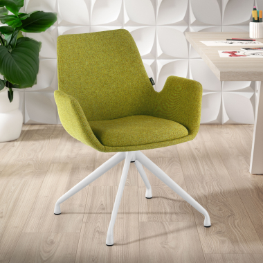visitor chair white green swivel fabric upholstered armrests 2