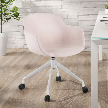 visitor chair beige swivel with casters fabric upholstered armrests 2