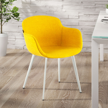 visitor chair yellow 4 legs fabric upholstered armrests 2