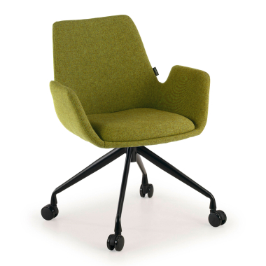 visitor chair green swivel with casters fabric upholstered armrests 1