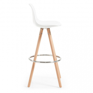 kitchen stool white stool wooden legs synthetic leather no armrests 3