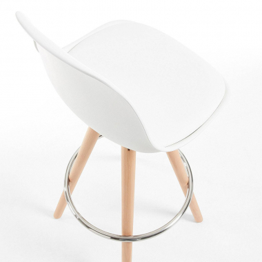 kitchen stool white stool wooden legs synthetic leather no armrests 4