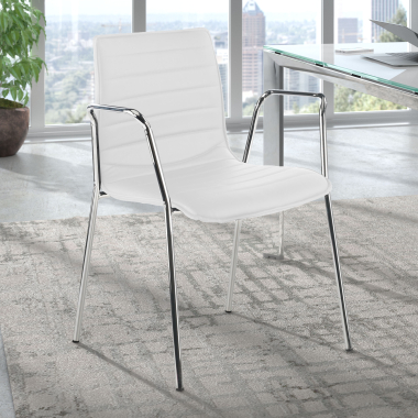 visitor chair white with arms synthetic leather fixed armrests 2