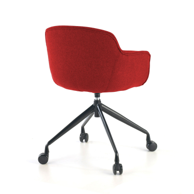 visitor chair red swivel with casters fabric upholstered armrests 7