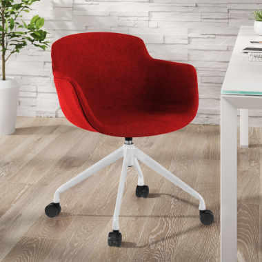 visitor chair red swivel with casters fabric upholstered armrests 2