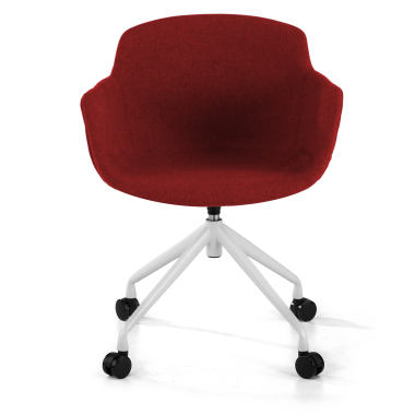 visitor chair red swivel with casters fabric upholstered armrests 3