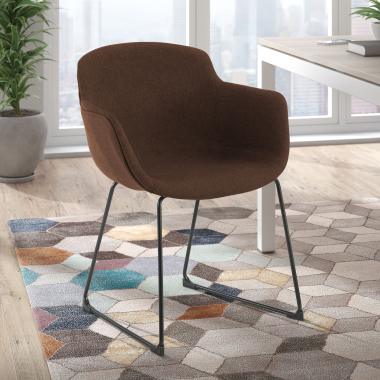 visitor chair brown sled base frame mesh fixed armrests 2