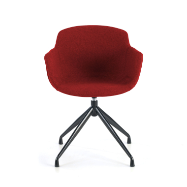 visitor chair red pyramid base fabric upholstered armrests 3