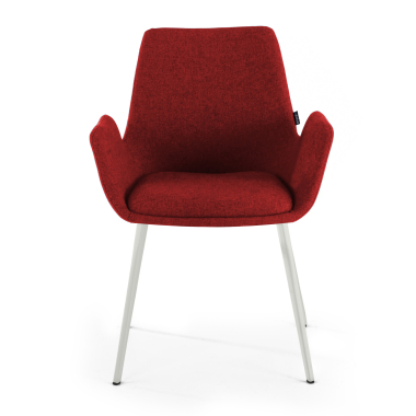 visitor chair red 4 legs fabric upholstered armrests 3