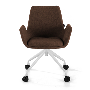 visitor chair brown swivel with casters fabric upholstered armrests 3