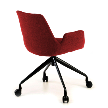 visitor chair red swivel with casters fabric upholstered armrests 4