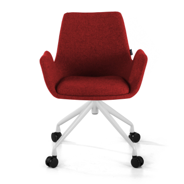 visitor chair red swivel with casters fabric upholstered armrests 3