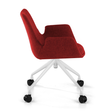 visitor chair red swivel with casters fabric upholstered armrests 4