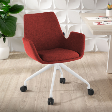 visitor chair red swivel with casters fabric upholstered armrests 2