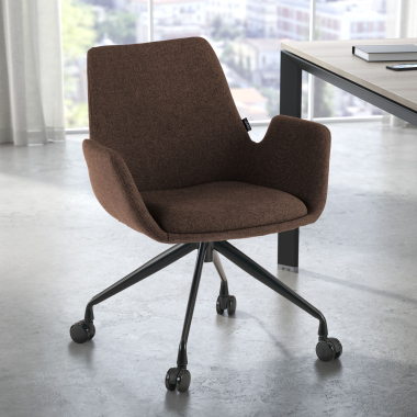 visitor chair brown swivel with casters fabric upholstered armrests 2