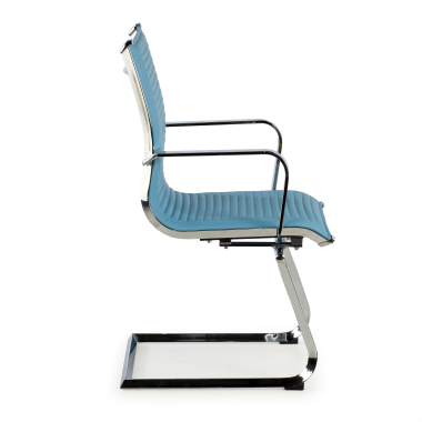 visitor chair light blue chromed frame faux leather synthetic leather fixed armrests 4