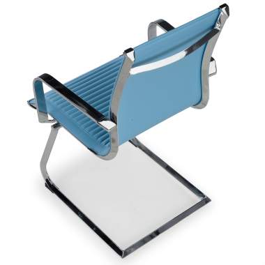 visitor chair light blue chromed frame faux leather synthetic leather fixed armrests 7