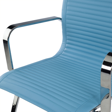 visitor chair light blue chromed frame faux leather synthetic leather fixed armrests 8
