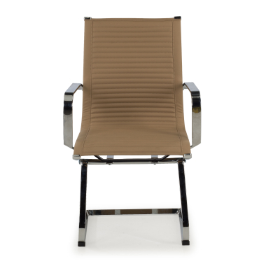 visitor chair brown coffee chromed frame faux leather synthetic leather fixed armrests 3