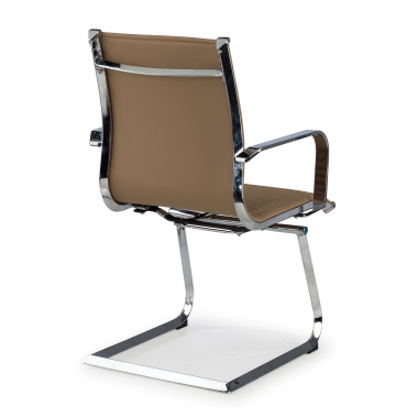 visitor chair brown coffee chromed frame faux leather synthetic leather fixed armrests 5