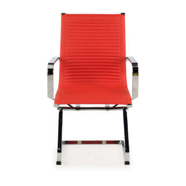 visitor chair red chromed frame faux leather synthetic leather fixed armrests 3