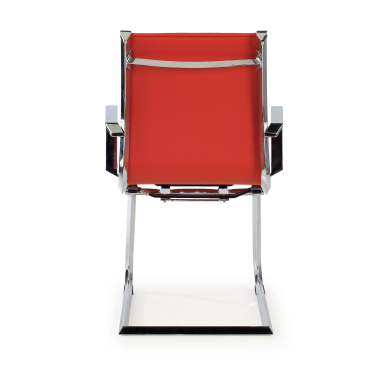 visitor chair red chromed frame faux leather synthetic leather fixed armrests 6