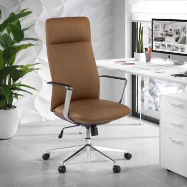 office chair beige high back synthetic leather fixed armrests 2